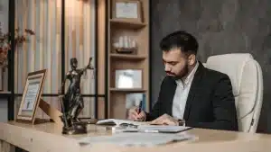 an attorney sitting at a desk filing for a domestic partnership in texas