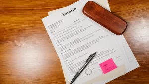 divorce paper and a pen on the table
