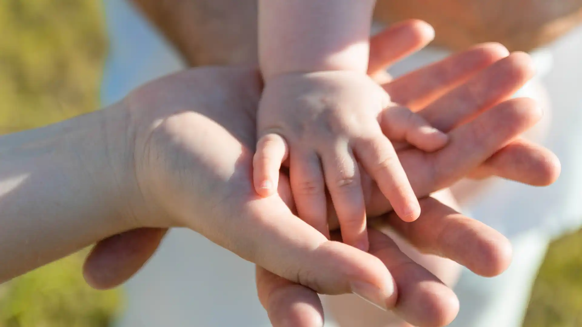 Baby's hand resting on an adult's open palm